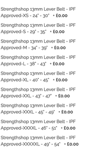 13mm x 4" Width - Black Lever Belt - IPF Approved
